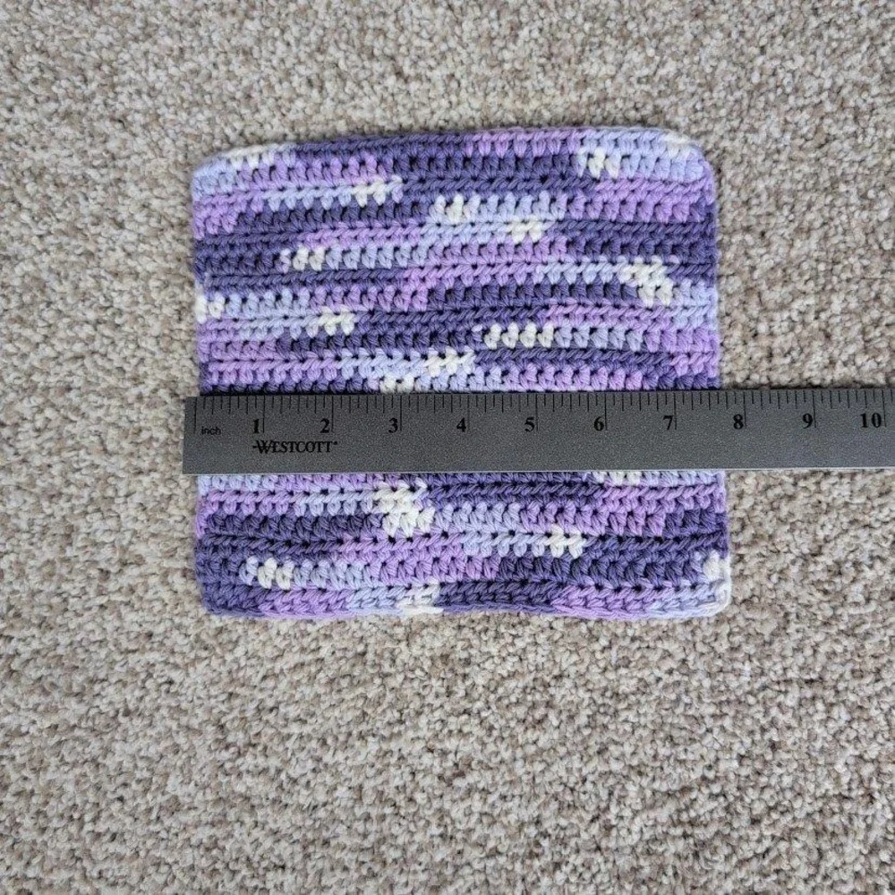 Handmade‎ Crocheted Washcloth Dishcloth Purple Haze Lavender White Cotton Blend
